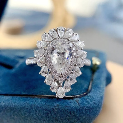 Royal Halo Design Pear & Round Cut 3.62CT Diamonds Engagement Luxurious Ring