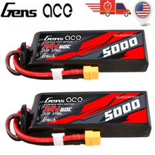 2X Gens Ace G-Tech 5000mAh 7.4V 60C Short-Size 2S Lipo Battery XT60 For RC Car