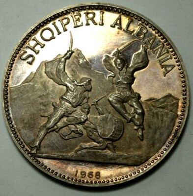 【SV999】1968年アルバニア（ALBANIA） プルーフ記念銀貨 1968 ALBANIA Sword Dance Skanderbeg Lezhe League Turks Proof