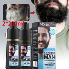 2pcs Beard Hair Color Dye Shampoo Natural Men Mustache Dying Black Darkening Dye