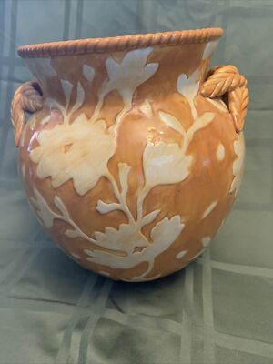 VTG Fitz and Floyd Classics Hand Painted Vase Gallo De Oro Yellow Flowers Brown
