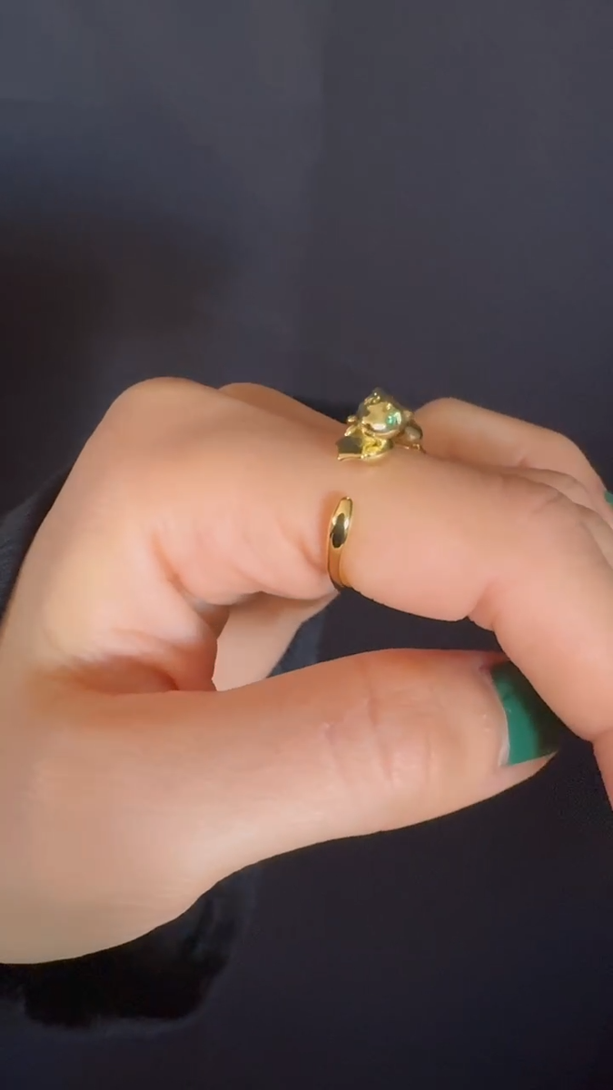 Pokemon Ring Mewtwo Ring S925 Sterling Gold Open Ring Anime