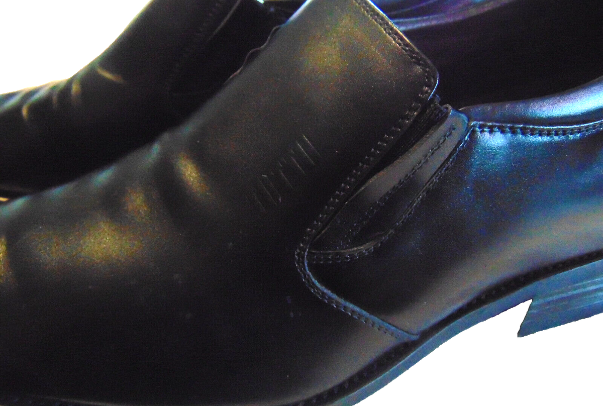 TOTTII MENS BLACK LEATHER SHOES SLIP ON SQUARE TOE DRESS 