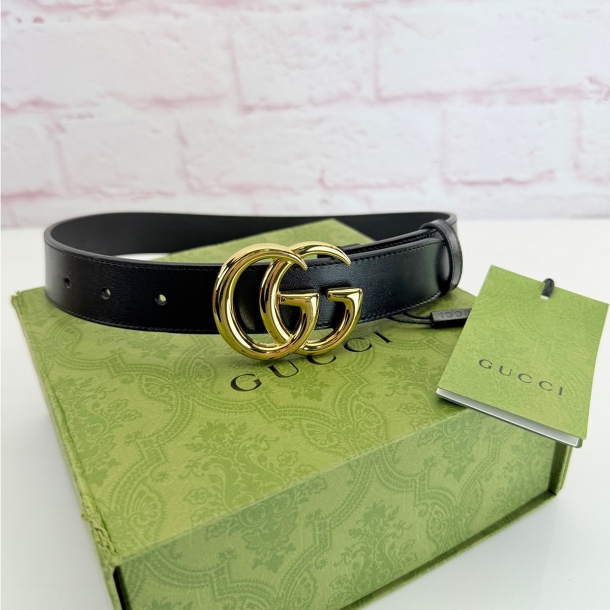 GUCCI グッチ ダブルG ベルト マーモント 黒 80/32 414516 Gucci Marmont Gg Black Leather Double G Belt Gold Buckle 414516 65
