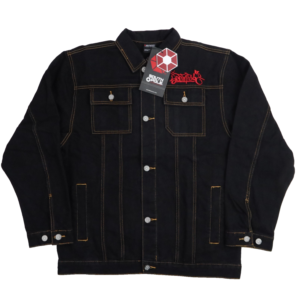 Southpole Denim Jacket Adult Large Black Embroidered Graffic Logo