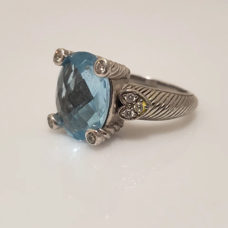 Anillo Judith Ripka Plata Esterlina Ovalado Topacio Azul Diamonique Talla 7 Foto 2 de 4