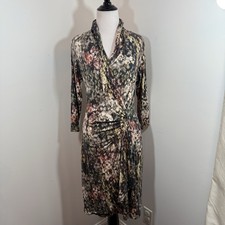 Karen Kane Midi Dress S V-Neck Knee Length Faux Wrap Jersey Knit Stretch Floral