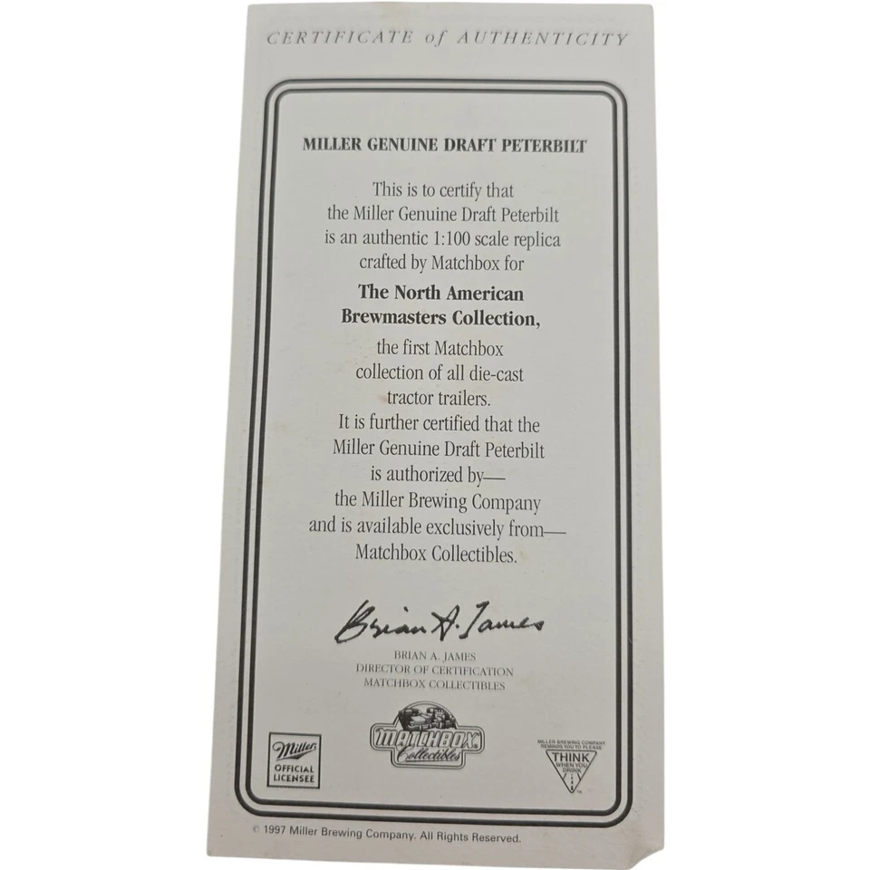 Matchbox 1997 Miller Genuine Draft Peterbilt Tractor Trailer 1:100 Diecast Truck - Image 3 of 4