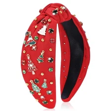 obeoby Christmas Headband for Women, Knotted Headbands with Red 