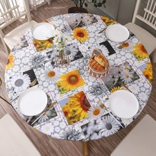 Round Vinyl Fitted Tablecloth with Flannel Backing Elastic Edge Design Table ...