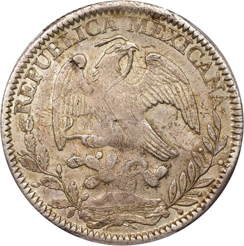 Mexico Silver 8 Reales 1844-Zs OM Zacatecas Mint PCGS AU-55! Gold Shield. Scarce - Afbeelding 6 van 8