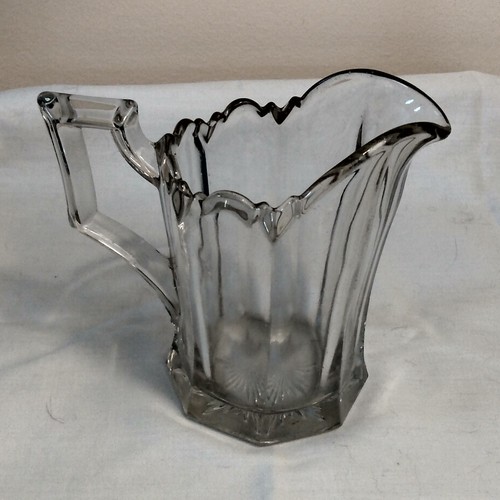 VTG EAPG Heavy Clear Glass Creamer Trophy Handle Scalloped Rim - Picture 3 of 9