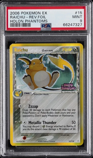 2006 POKEMON EX HOLON PHANTOMS #15 RAICHU-REVERSE FOIL PSA 9