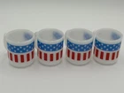 Set (4) Vintage Glasbake Stars & Stripes USA Milk Glass Mugs Diner American Flag