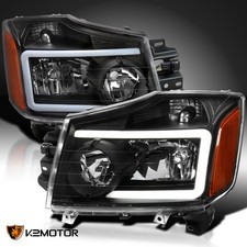 Black Fits 2004-2015 Titan 2004-2007 Armada LED Strip Headlights Lamp Left+Right