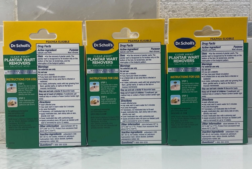 3 Boxes Dr. Scholl's Clear Away Plantar Wart Removers 24 Discs Each Exp: 07/2026 - Image 2 of 3