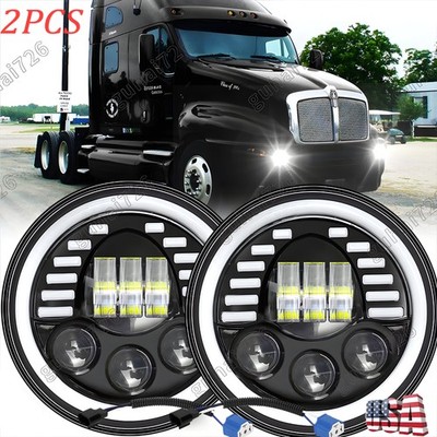 2x For Kenworth T2000 1997-2011 DOT 7'' Inch Round LED Headlights High Low Beam
