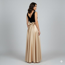 Vintage 90s Jessica McClintock Black Velvet  Champagne Satin Maxi Dress Gown S