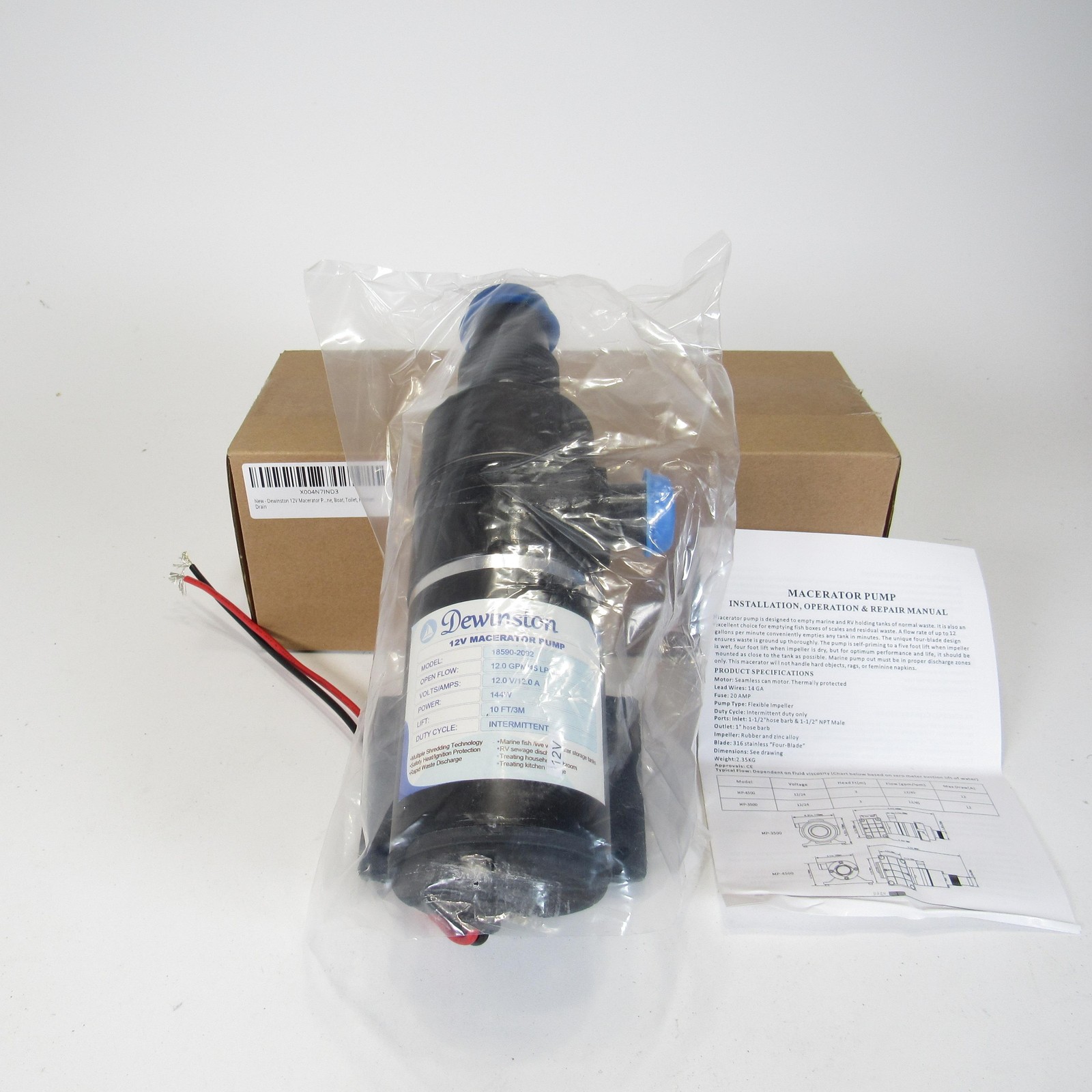 Dewinston 18590-2092 12V Macerator Pump 12 GPM RV Marine Toilet Sewage Waste