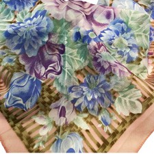 Vintage Berkshire Flowers Pink Purple Blue Floral 30" Scarf READ Italy