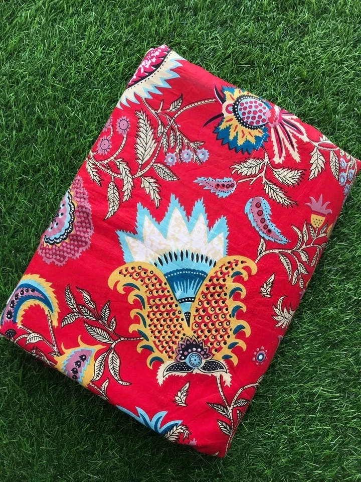 5 Yard Indian Cotton Handmade Print Fabric Sanganeri Hand Block Printed Fabric - Image 2 of 2