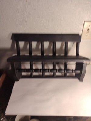 Wood Shelf Wall Hanging Hand Towel Bar Primitive County Kitchen VTG Dark Blue