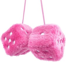 Pink Plush Fuzzy Dice Pair For Car Rear View Mirror