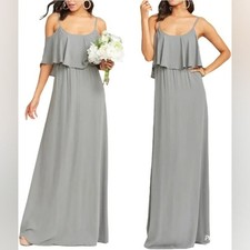 NWT Show Me your MuMu Caitlin Ruffle Gray empire waist ruched formal maxi dress