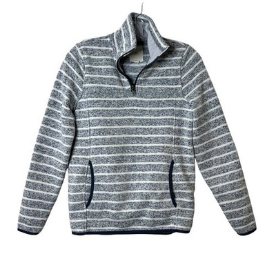 Thread & Supply Long Sleeve 1/4 Zip Striped Pullover Sweatshirt Blue Cream XS