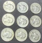 Lot of (9) x 1964  Washington Quarters 90% Silver