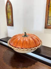 Handmade Ceramic Pumpkin Pie Dish With Lid Signed Geri 1986 Vintage Covered Bowl