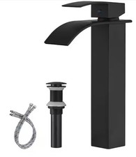 BWE Matte Black Waterfall Single Hole Single Handle Bathroom Vessel Sink Faucet
