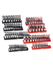 VEVOR Socket Organizer Set 8PCS High-Rod Socket Tray Black & Red for Metric SAE
