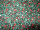GREEN WITH RED HOLLY CHRISTMAS COTTON FABRIC 3-3/4 YARDS — photo 1