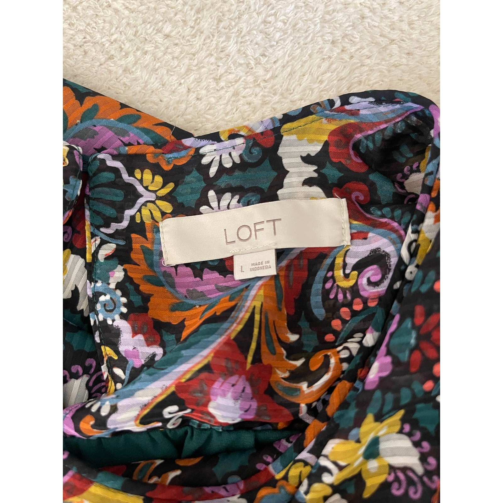 Loft Women's Floral Paisley Long Sleeve Green L Pastoral Garden Cottage Academia