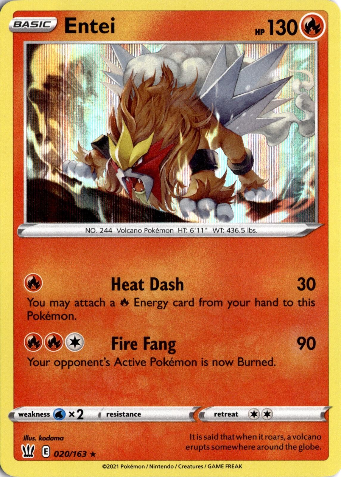 Entei 020/163 Holo Rare Battle Styles Pokemon Near Mint