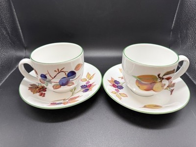 Set of 2 Royal Worcester Evesham Vale Cups and Saucers - Perfect Condition