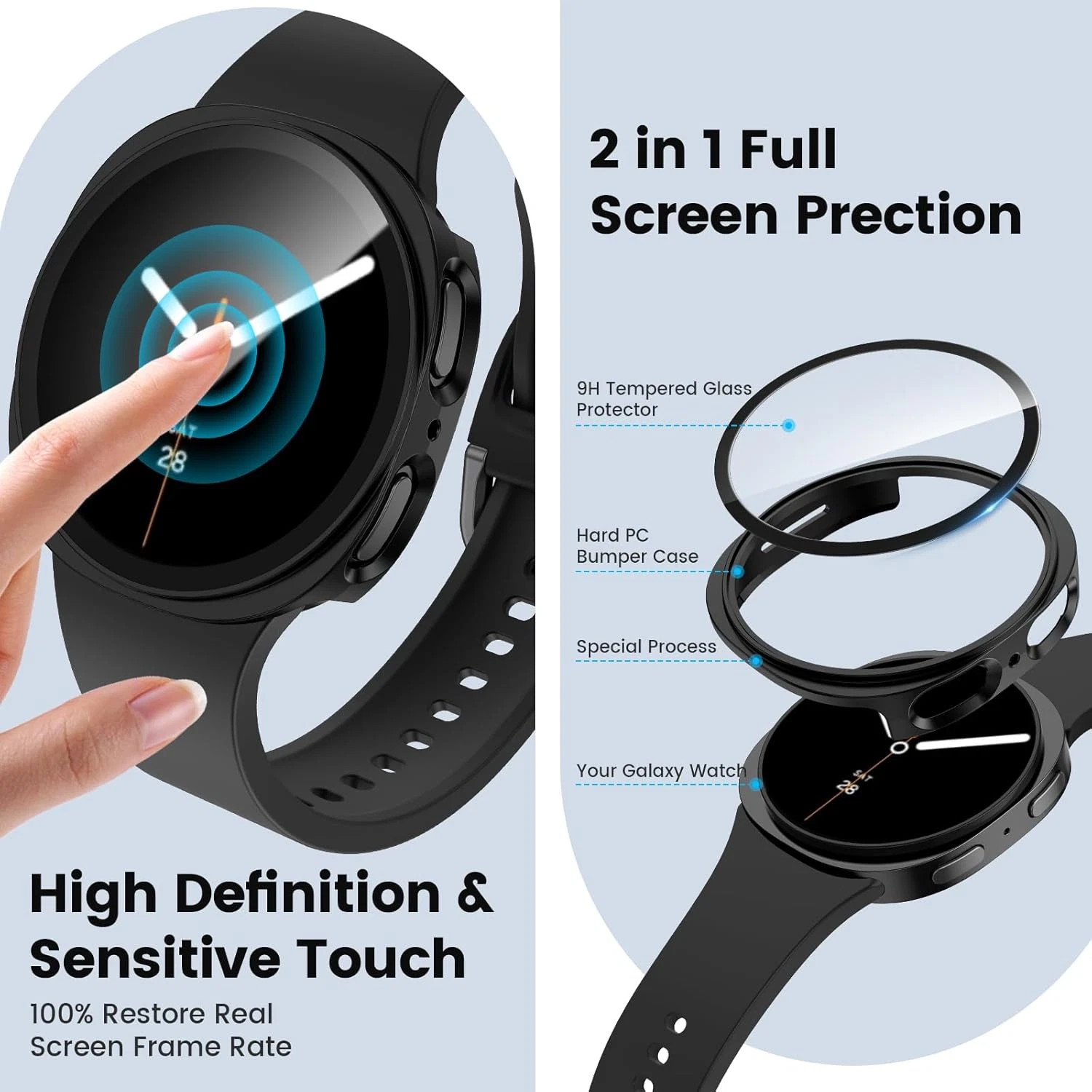 For Samsung Galaxy Watch 8 40 44mm 4 5 Pro 40 /45mm Glass Case Screen Protector - Picture 2 of 11