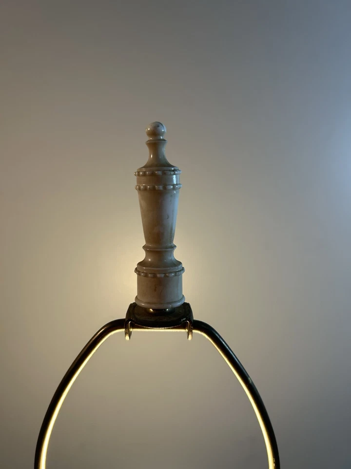 Antique Brass And Onyx Table Lamp, Celluloid Finial Please Read - Image 2 of 4