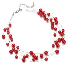 Layered Pearl Necklace Multi-strand Pearl Choker Necklaces for Women Beaded j...