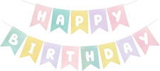 Pastel Happy Birthday Banner, Rainbow Birthday Bunting Sign for Women Girls Boys