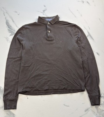 Tommy Hilfiger Langarm Polo Shirt Braun Größe M Vintage Classic