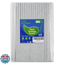 Lives on Green 7.75" x 0.24" Silver Disposable Paper Drinking Straws for Cock