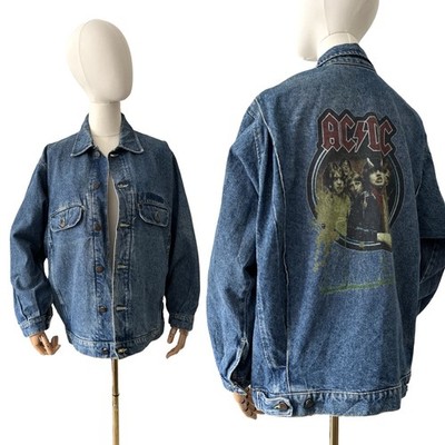 AC/DC Vintage Distressed Customized Denim Rock Music Chore Jacket 