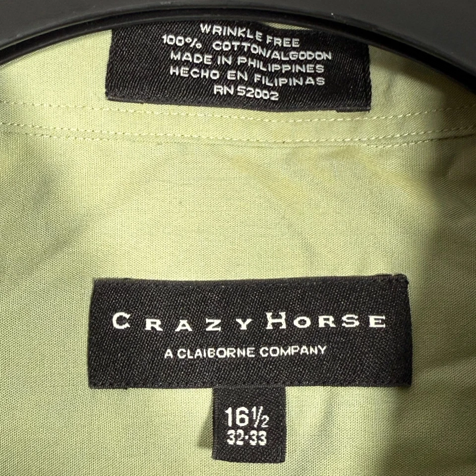 Camisa de vestir Crazy Horse para hombre 16,5 32/33 verde con botones bolsillo Claiborne Foto 3 de 4