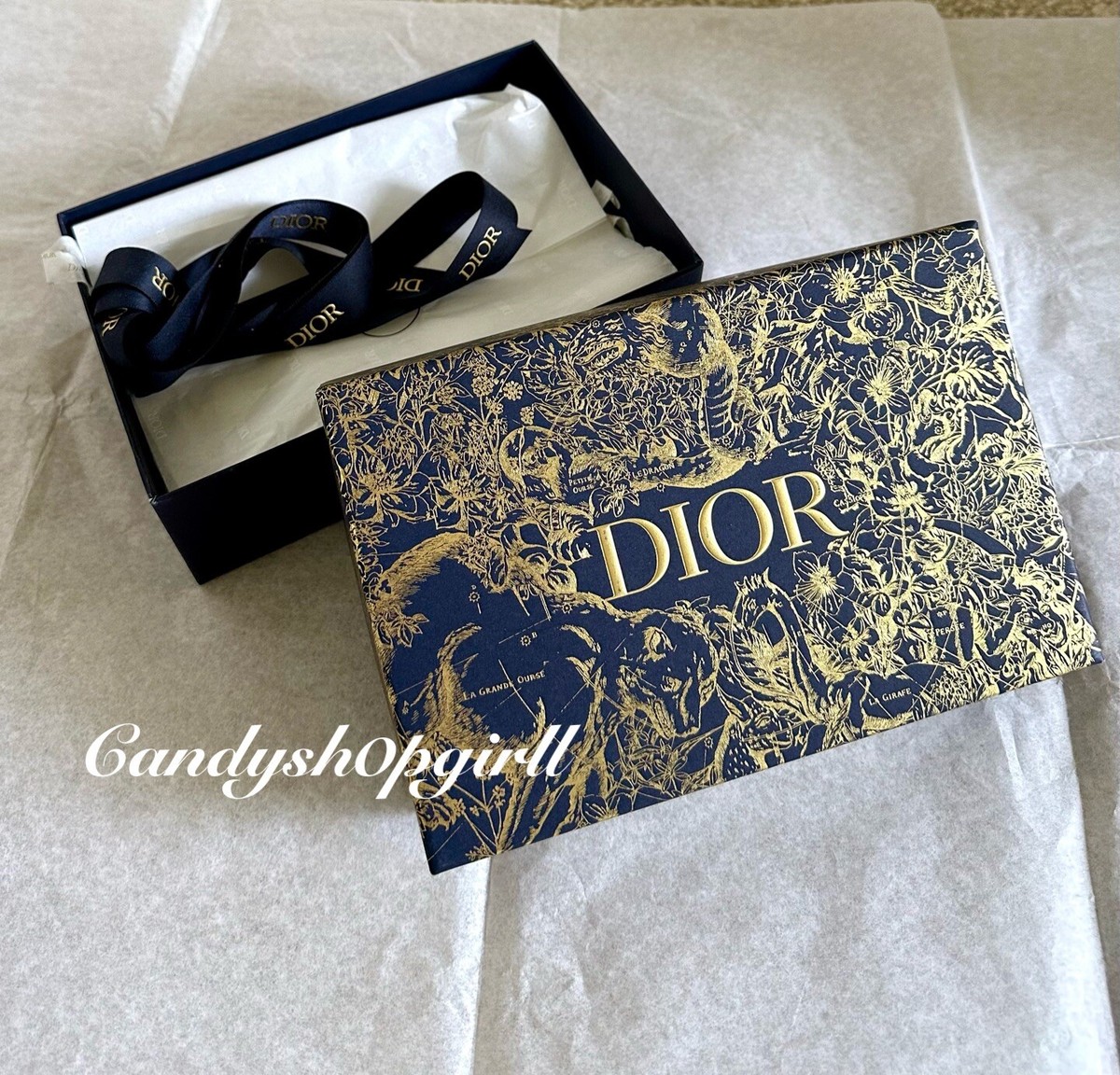 New DIOR Limited Edition Navy/Gold Gift Box & Ribbon | eBay