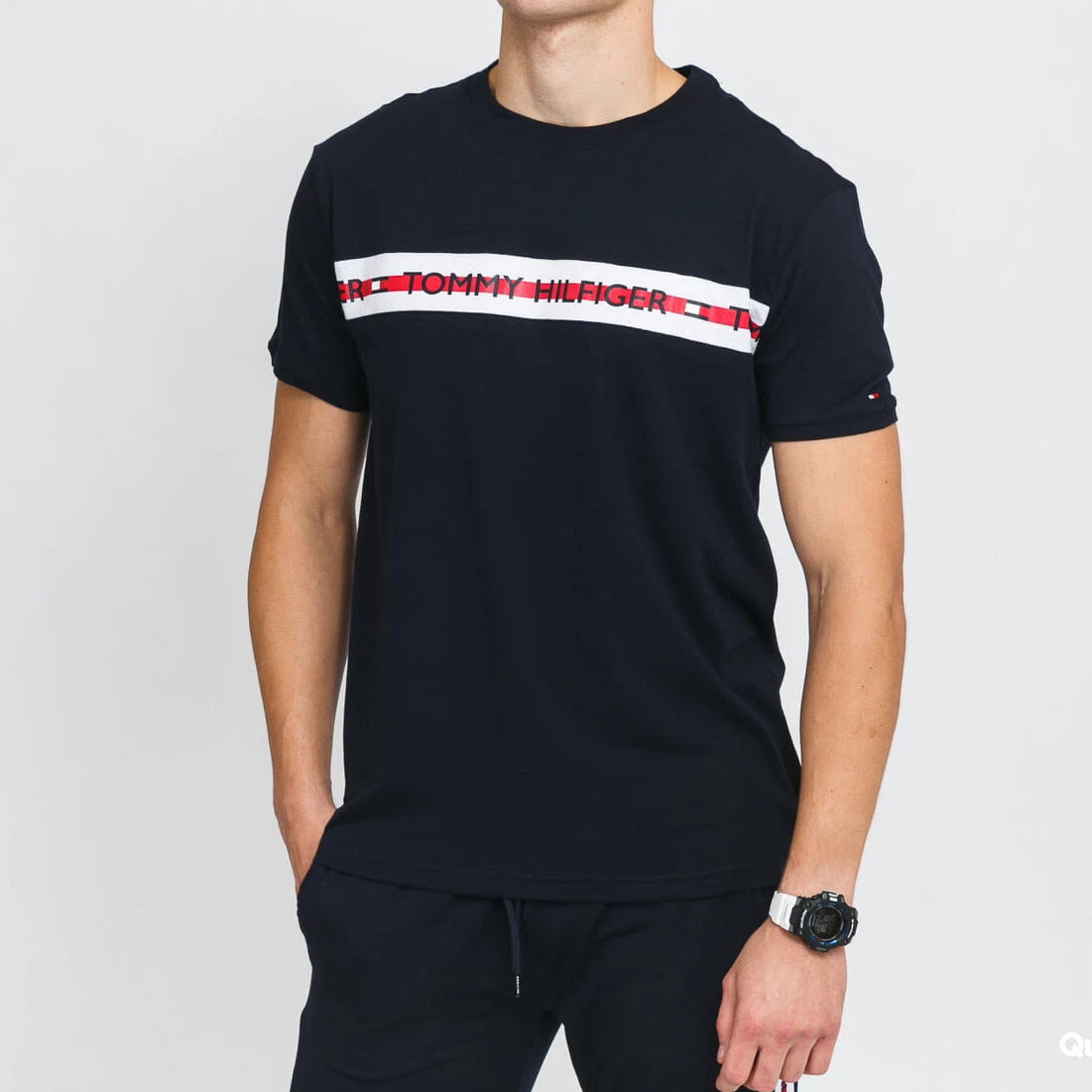 New Tommy Hilfiger Short Sky - Logo Men\'s | Sleeve - Tee Stripe Desert eBay Crew M 