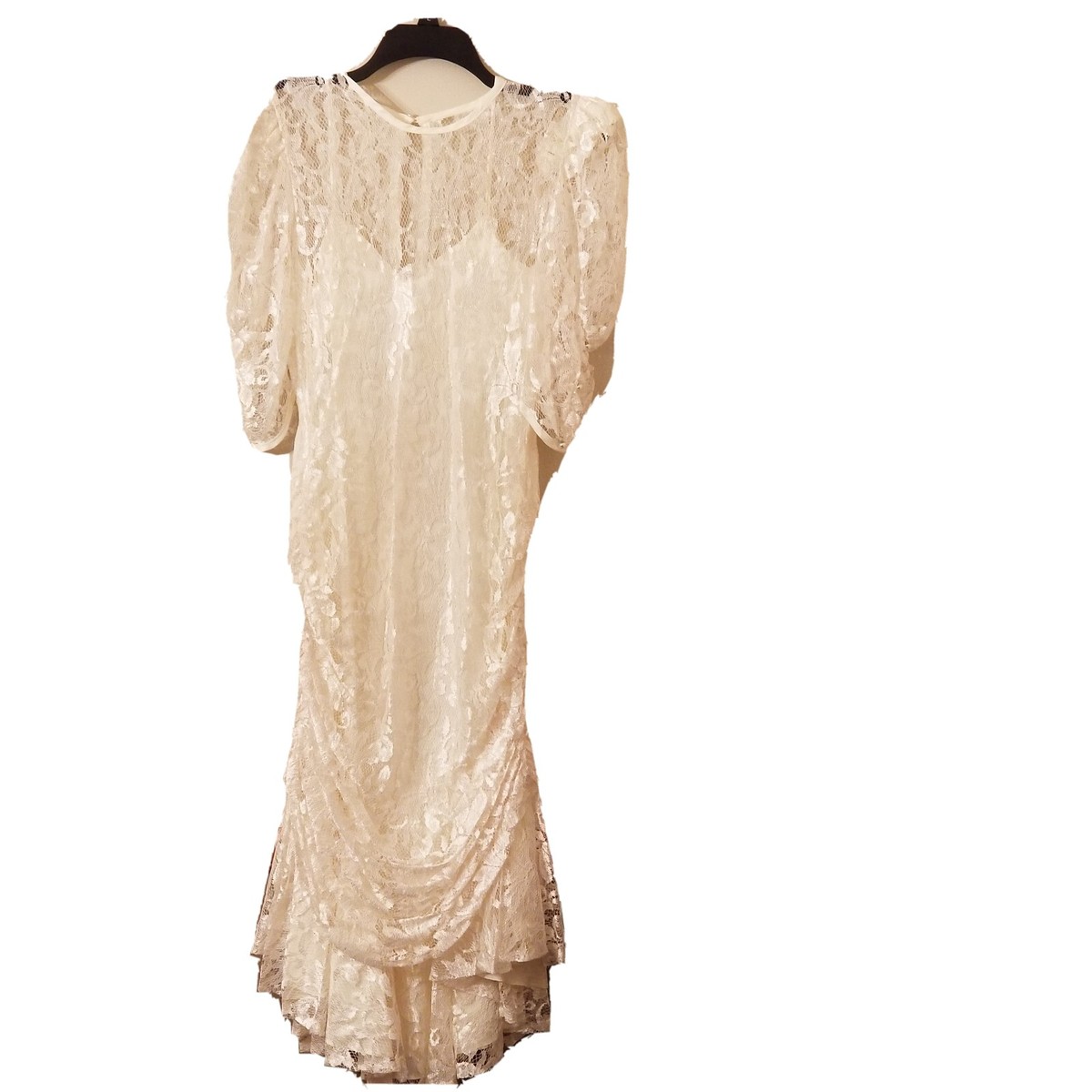 california lace dress A la Carte California Vintage Lace Dress Sz Medium Ivory 3/4 Sleeves Dress
