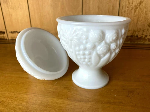 VTG Milk Glass Hobnail Dome Candy Dish w/ Lid MCM Avon 6.5"x 3.5" Cloche Footed