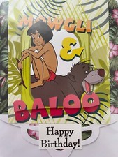 BIRTHDAY CARD, HANDMADE 3D DISNEY JUNGLE BOOK MOWGLI/FRIENDS HAVING FUN 4 OPT.